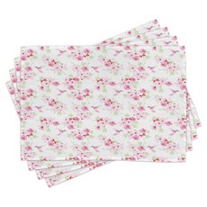 Lunarable 과일 플레이스 매트 4개 세트 만화 스타일 다양한 사과 신선하고 잘 익은 계절 음식 깨끗한 식사 비건 식탁용 세탁 가능한 패브릭 매트 표준 사이즈 그린, Pink Red Pale Green