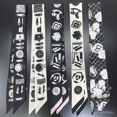 甄選好貨 春季新款黑白素色玫瑰花卉包包纏綁包包絲帶髮帶飄帶裝飾小領巾