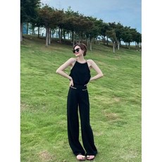 韓版氣質小香風套裝 二件式 黑色絲邊小香風套裝女裝夏季無袖上衣長褲氣質名媛高級感一整套