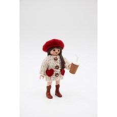 플레이모빌 손뜨개옷 (하트가디건 모자세트), 빨강가디건+빨강방울모자, 1개