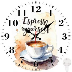 Identiy 원형 벽시계 무소음 배터리 작동 블루밍 해바라기 밭 30.5cm(12인치) 논틱 읽기 쉬운 디스플레이 원형 아날로그 벽시계 사무실 침실 거실 및 주방용 장식, 에스프레소 커피 수채화