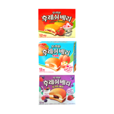 오리온 후레쉬베리 딸기 복숭아 요거트베리 336g 12개입 1통씩 총 3통