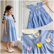 PL KIDS 立體愛心 小飛袖 牛仔洋裝 娃娃裝 女童洋裝