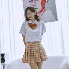 TBZ 교복몰 오렌지체크 스커트 치마 교복치마 교복 학생복
