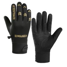 冬季保暖觸屏騎行手套 男女款加絨加厚防風防寒防滑機車手套, 燙金色