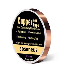전도성 접착제가 포함된 동박 테이프 EMI 차폐용 양면 순수 구리 스테인드글라스 납땜 슬러그 배리어 전기 수리(1/8인치 x 66피트), 1/2inch x 66ft