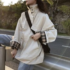 툴링 코트 여성 느슨한 bf 윈드 포트 복고풍 2022 년 봄 &middot; 가을 한국판 단조 밀물 윈드브레이커