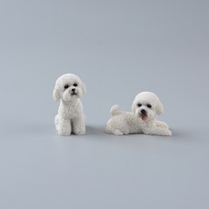 밀튼 강아지 피규어 2종 세트, 2개, 앉아있는+엎드린 강아지