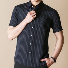 BLUEFORCE 男式 TULB 條紋短袖南方基本版型無皺休閒襯衫