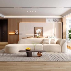 弧形布藝沙發 奶油色 簡約現代設計 意式極簡風格, 詳見包裝, 詳見包裝, 【羊羔絨面料】,2.8m雙人 左貴妃