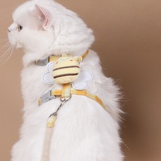 小蜜蜂貓咪胸背帶 工字型寵物牽繩 透氣舒適貓咪外出胸背帶 寵物牽引繩, 1個, (P136) 小蜜蜂(工字型), 芥末黄