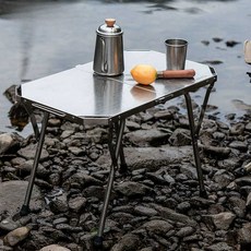 스테인레스 테이블 캠핑 스틸 접이식 바비큐 보조선반, 테이블 + 베이지 의자x2