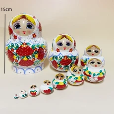 마트료시카 광택칠 뚱뚱한 배 10겹 베이스우드 목재 기념품 순수 고급 생일 선물, White