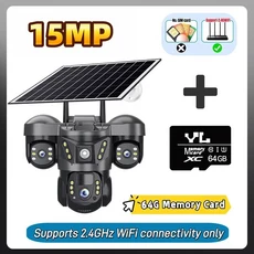 트리플 렌즈 WIFI IP 태양광 카메라 360 ° 보안 모니터 15MP 무선 실외 인체 감지 PIR 비디오 감시 V380, 01 WiFi CAM 64G card