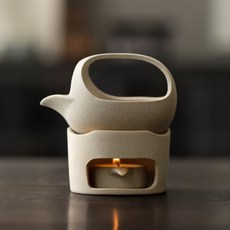 草木祠 粗陶烤茶器 溫茶爐 蠟燭底座 茶葉提香器 陶瓷醒茶爐, 烤茶器-整套(不含蠟燭)