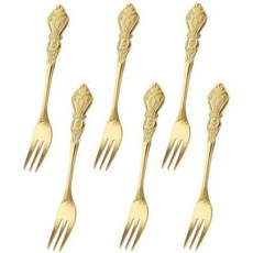 일본 직배송 루이치 레트로 스타일 조각 디저트 포크 6개 세트 로얄 스테인리스 스틸 소재 작은 사이즈 케이크 칵테일 샐러드 애피타이저 과일 식기세척기 사용, 1)6-Gold