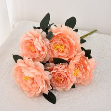 7頭牡丹花束假花 高檔手捧花道具家居餐桌裝飾擺件仿真花仿真花永生花人造花乾燥花永不凋零拍照道具假花裝飾居家裝飾, 7頭大牡丹-橙色, 1個