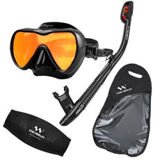 위베런 스노쿨링 마스크 재규어 스노클 세트 프리다이빙 물안경 장비 미러렌즈 자외선차단, UV 블랙 세트