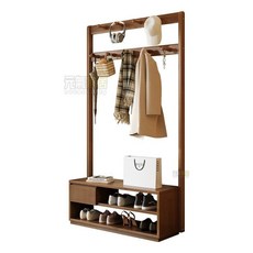 實木衣帽架落地換鞋臥室一體多功能家用鞋櫃玄關掛衣架收納櫃, 高級灰,60*33*180cm