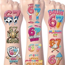 Gameza 6 7 임시 타투 - 200+ 6 7 생일 파티 장식 선물 용품 6 7 테마 타투 스티커 선물 재미있는 6 7 생일 장식 상품 보상