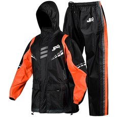 J.A.G. 남성 및 여성용 오토바이 우비 - 2피스 방수 레인 재킷 바지 | 후드가 있는 반사 우비 블루. 4XL, L, 주황색