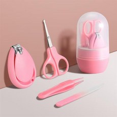 DFMEI 嬰兒指甲剪套裝新生寶寶指甲護理防夾肉指甲鉗套裝嬰幼兒修甲套裝, 1個, 普通版粉色4件套:如圖