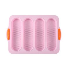 케이크 굽기용 실리콘 팬 프렌치 트레이 4 슬롯 햄버거 로브 프렌치 토스트 빵 베이킹 트레이 몰드 브레드스틱 굽기, Pink
