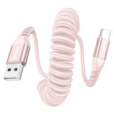 SUNGUY C타입 고속 충전 케이블 코일 스프링 데이터 케이블 자동차용 480Mbps 18W, 핑크, 1개, 2m