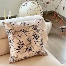 法式高級感抱枕 輕奢靠枕 腰靠 布藝床上客廳沙發抱枕套 靠墊靠背 含芯, 竹香裊裊綠,50*50cm枕頭套【柔軟抗鄒 觸感2