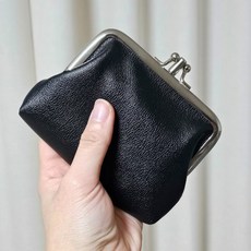 가죽 이중수납 가마구치 동전지갑 파우치
