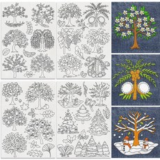 68개 계절 나무 수용성 손바느질 안정제 꽃 과일 자수 패턴 안정제 4매 겨울 소나무 스틱 앤 스티치 자수지 스티커, 68