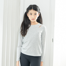 요가피기 YP50322 숄더 라인 컷 오프 롱 슬리브 그레이멜란지