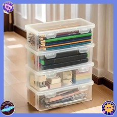 투명 플라스틱 보관 상자 힌지형 뚜껑 류 장식품 가정용품 사무실 정리에 이상적, 색상: 2. 4pcs