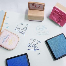 나무 스탬프 3p세트 블루 웨딩용 꾸미기 손도장 인장 다꾸용 우드