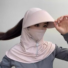 防曬帽子口罩一體 立體黑膠款防紫外線夏季防風冰絲面罩, 粉色 帽子口罩一體, 1個