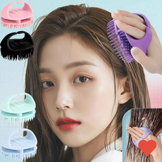 헤어소품 실리콘 마사지브러쉬 122개 빗살 샴푸 비듬 방지, 블랙