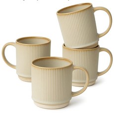 Ynsfree 세라믹 커피 머그 4개 세트 414ml(14온스) 수제 반응성 글레이즈 머그 질감 있는 표면 식기 세척기 및 전자레인지 사용 가능 커피 차 라떼 코코, Ynsfree 세라믹 커피 머그 4개 세트, 414ml