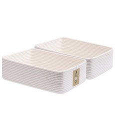 미니아크 대형 얕은 정리 바구니 15x11x5.1 인치 - 욕실 선반 큐브 옷장용 로프 직조 보관함 흰색 2 팩