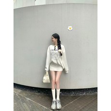 白色衛衣女2024新款爆款秋冬小個子寬鬆正肩圓領無帽加絨加厚上衣, 1450白色（常規款）,S