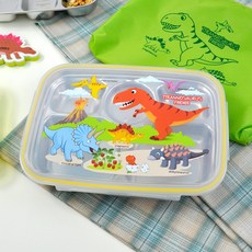 키친유 티라노 스텐304 깊은 국산 식판 도시락세트 아동 유아 어린이집 유치원 공룡 캐릭터 뚜껑 식판 이유식 신학기 준비물, 1개, 본품1p, 혼합색상