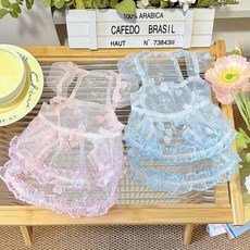 寵物網紗飛袖公主裙 狗狗貓咪防曬透氣衣服, 藍色,XL-胸46背32【建議5.0-6.3, 1個