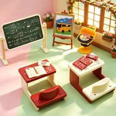 娃娃屋 迷你教室場景 過家家玩具 兒童益智擺件, 教室場景整套, 1個