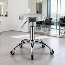 스테인리스 미용 의자 회전 승강 원형 의자 도르래 커트 의자, 스테인리스 원형 스툴, 1개