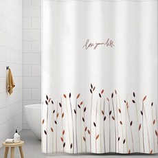 코팅블루 설치쉬운 무타공 방수 욕실 샤워커튼+커튼링세트, 1세트, 19.갈대