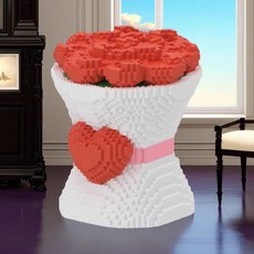 대형 딸기 곰 조립 블록 성인 퍼즐 장난감 선물, 1개, 30cm 거대한 사랑 꽃다발