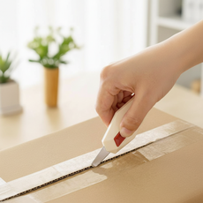 사무용품 택배 개봉기 안전한 칼날 미니 박스 슬라이드형 커터칼 소형, 1개, 크림