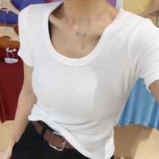 제이리스트 슬림 탄탄 라운드 골지 슬림 반팔티 슬림핏 타이트핏 여름반팔 티셔츠 PS-C024S