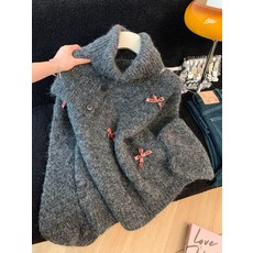 여성 겨울 루즈핏 스웨터 램스울 니트, 프리사이즈, 그레이, 1개