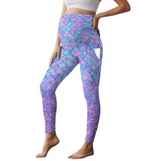 AFPANQZ Maternity Sweatpants Over The Belly with Pockets Mermaid Scales Blingbling No See Through