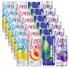 클룹 제로소다 250ml 4종 혼합(포도+레몬+청사과+복숭아), 24개